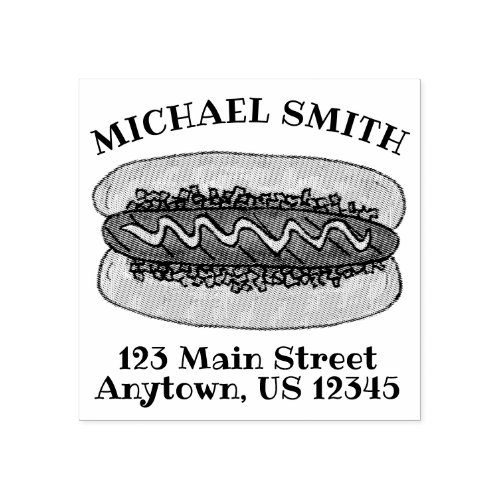 Grilled Hot Dog Fast Food Personalized Address Rubber Stamp