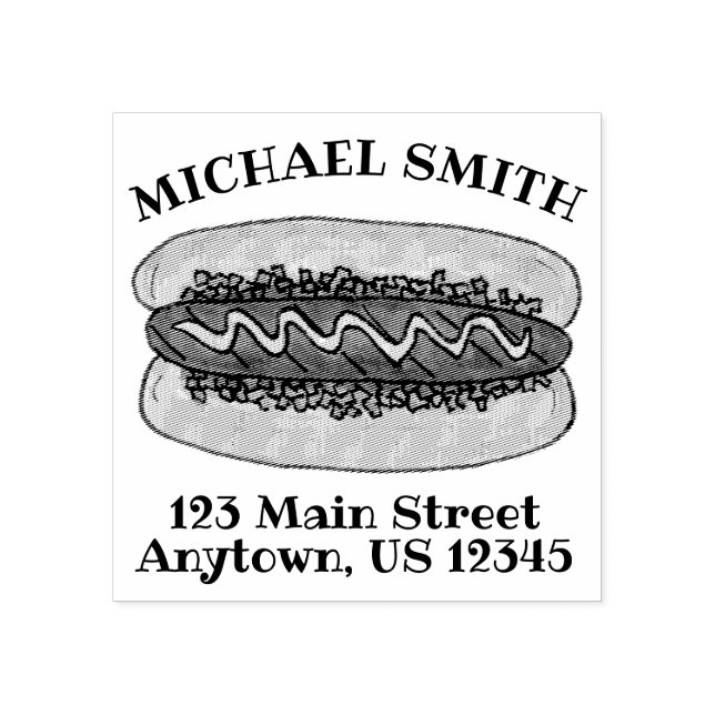 Grilled Hot Dog Fast Food Personalized Address Rubber Stamp (Imprint)