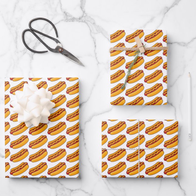Grilled Hot Dog Pattern Wrapping Paper Sheets (Front)