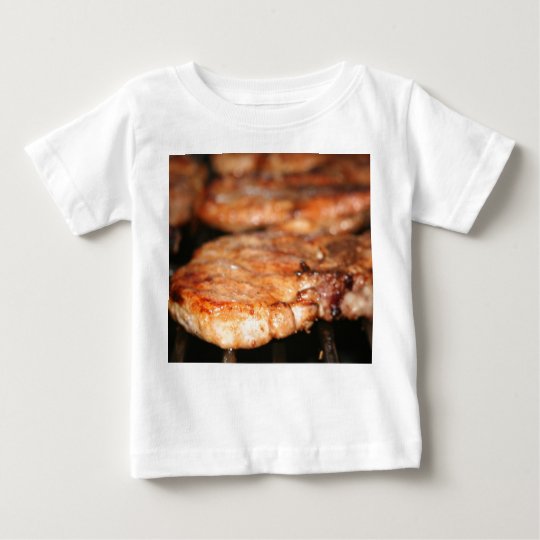 Grilled pork chops on the bbq close up photo baby T-Shirt