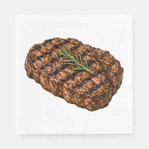 Grilled Ribeye Steak BBQ Meat Illustration Napkins
