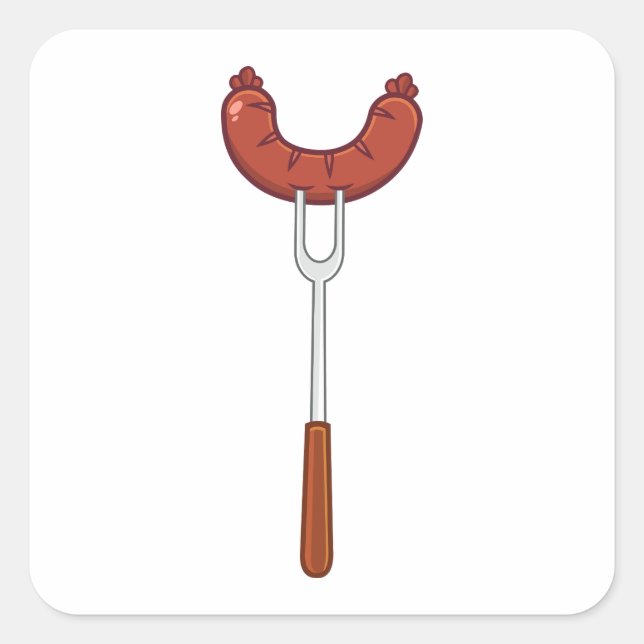 Grilled Sausage on BBQ Fork Square Sticker (Front)