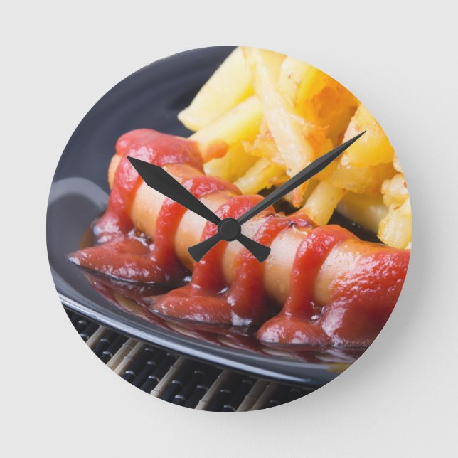 Grilled sausages and fried potato round clock (Front)