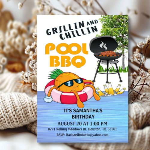 Grillin And Chillin BBQ Birthday Pool Party Invita Invitation