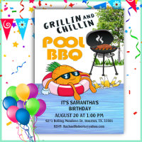 Grillin And Chillin BBQ Birthday Pool Party Invita