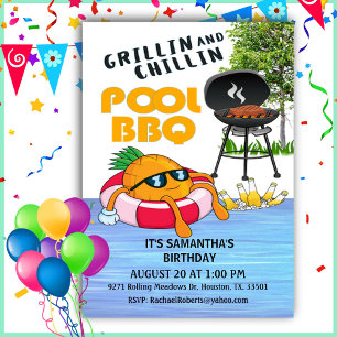 Grillin And Chillin BBQ Birthday Pool Party Invita Invitation