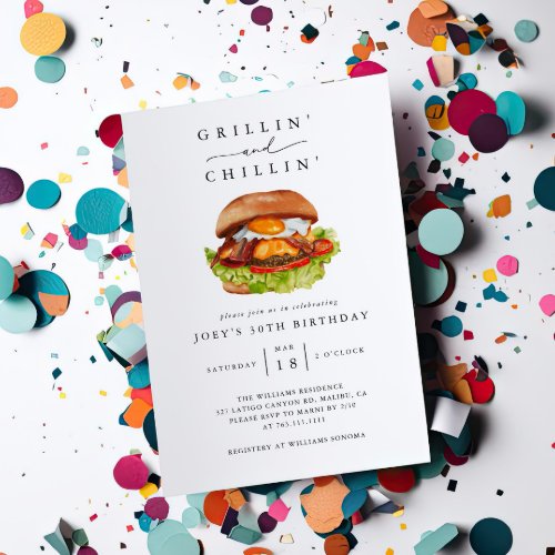 Grillin and Chillin Burger Birthday Party Invitation