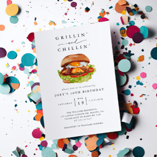 Grillin' and Chillin' Burger Birthday Party Invitation