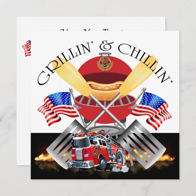 Grillin' and Chillin' Fire Dept Cookout Invitation (Front/Back)