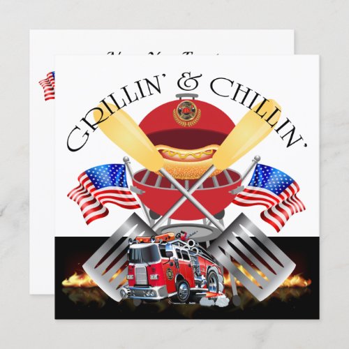 Grillin and Chillin Fire Dept Cookout Invitation