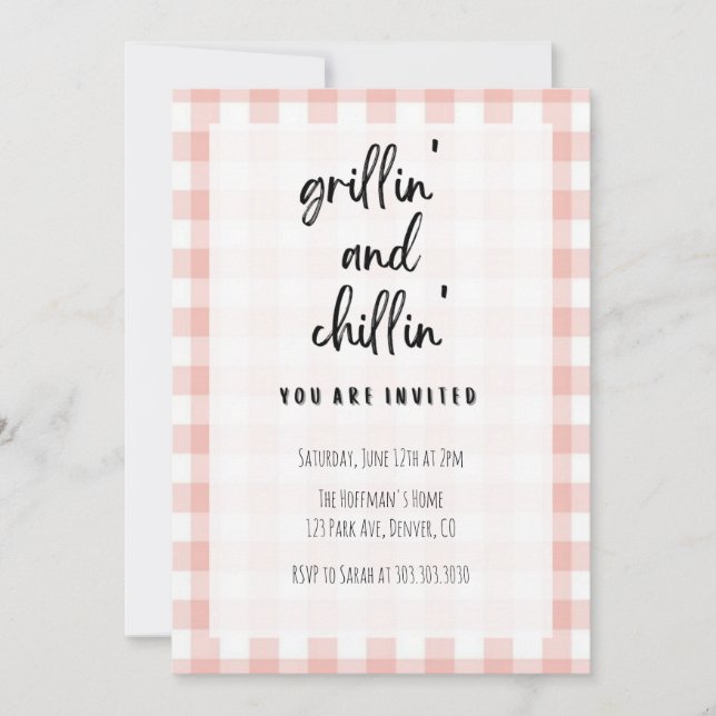 Grillin' and Chillin' Gingham BBQ Invitation (Front)