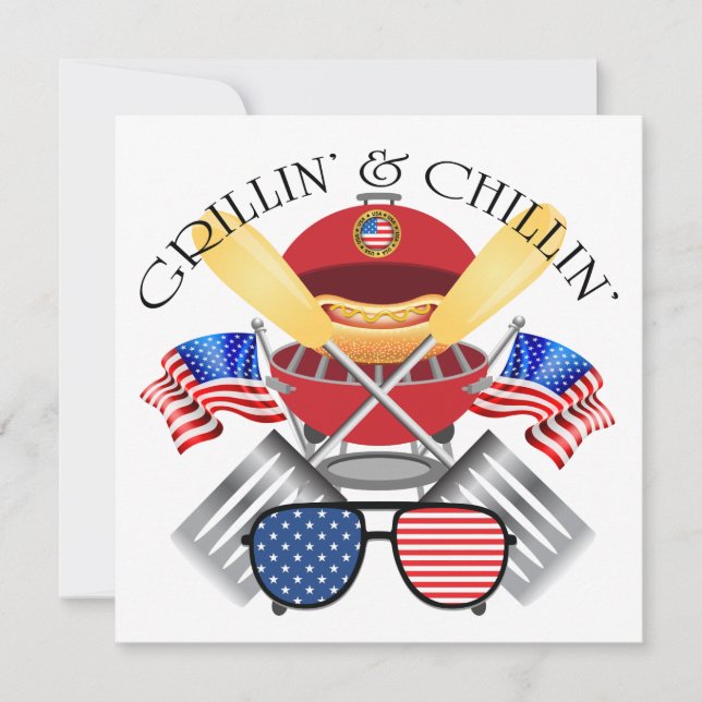 Grillin' and Chillin' Patriotic Cookout Invitation (Front)