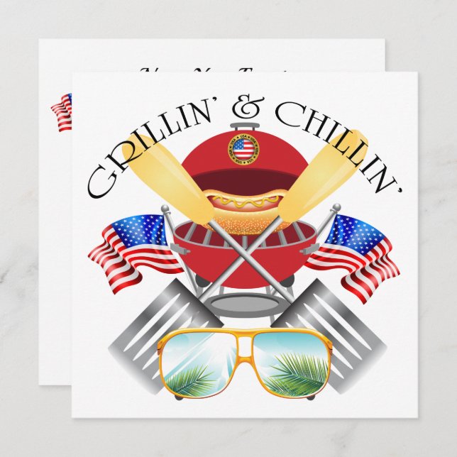 Grillin' and Chillin' Patriotic Cookout Invitation (Front/Back)