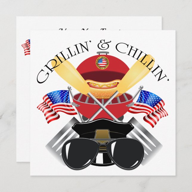 Grillin' and Chillin' Patriotic Cookout Invitation (Front/Back)