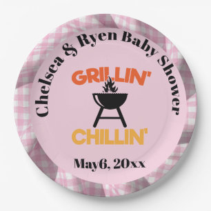 Grillin&chillin Baby q Gingham baby shower  Paper Plates