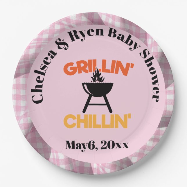 Grillin&chillin Baby q Gingham baby shower  Paper Plates (Front)
