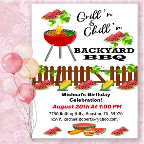 Grillin & Chillin Backyard BBQ Birthday  Invitatio Invitation