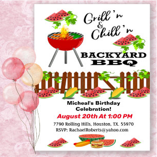 Grillin & Chillin Backyard BBQ Birthday  Invitatio Invitation