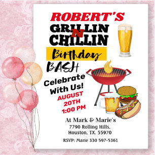 Grillin’ & Chillin’ BBQ Birthday Beer, Burgers  Invitation