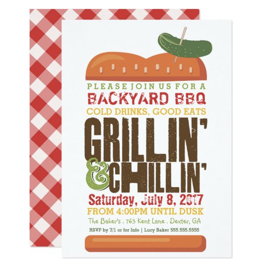 Grillin Chillin BBQ Invitation Burger Barbecue Invitation