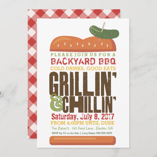 Grillin Chillin BBQ Invitation, Burger Barbecue Invitation (Front/Back)