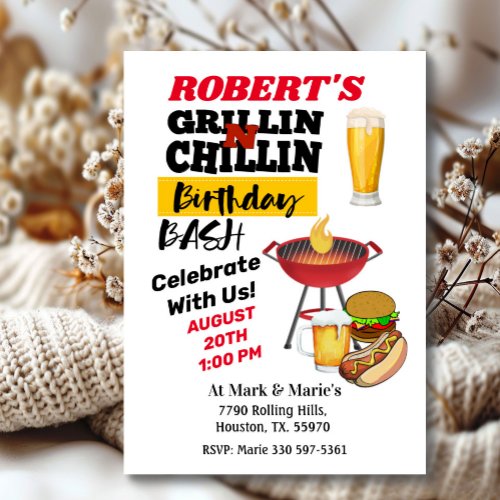 Grillin Chillin Birthday Bash Barbecue Invitation