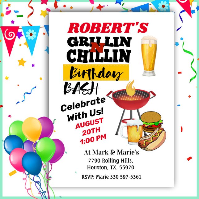 Grillin Chillin Birthday Bash Barbecue Invitation (Creator Uploaded)