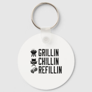 Grillin Chillin Refillin Funny Byrbecue Bbq Grill Keychain