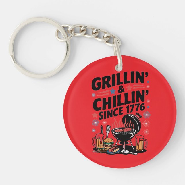 "Grillin' & Chillin' Since 1776" BBQ Keychain (Front)