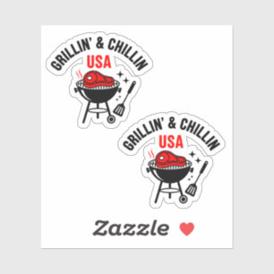Grillin' Chillin' USA BBQ Steak Summer Cookout Fun Sticker