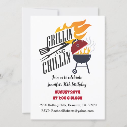 Grillin N Chillin Backyard Cookout BBQ Birthday Invitation