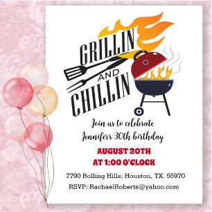 Grillin N Chillin Backyard Cookout BBQ Birthday Invitation