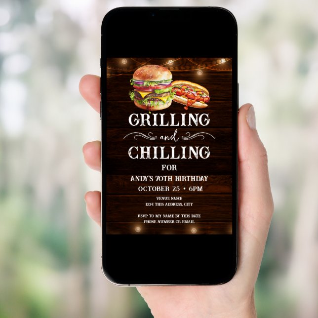 Grilling and Chilling BBQ 70th Birthday Invitation (Front Digital)
