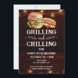 Grilling and Chilling BBQ 70th Birthday Invitation<br><div class="desc">Grilling and Chilling Birthday Invitations. Easy to personalize. All text is adjustable and easy to change for your own party needs. String lights rustic background elements. Fun Chalkboard swirls and flourishes. Watercolor hamburger and hotdog graphics. Invitations for him. Bar or backyard BBQ birthday design. Any age, just change the text....</div>