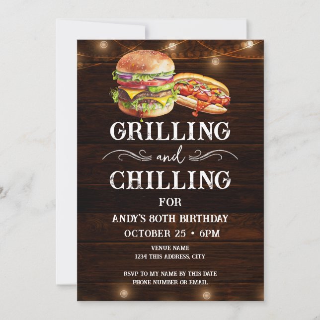 Grilling and Chilling BBQ 80th Birthday Invitation (Front)