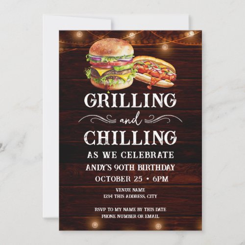 Grilling and Chilling BBQ 90th Birthday Invitation
