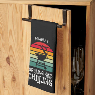 Grilling and Chilling Personalized Kitchen Towel