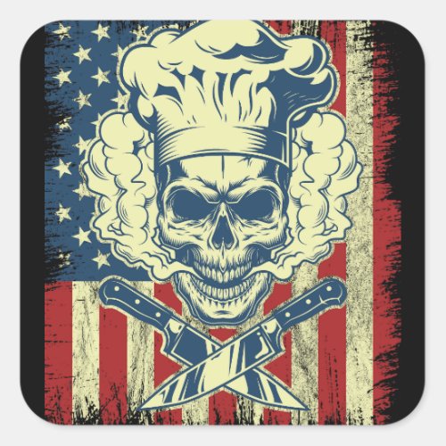 Grilling and Cooking American Flag Chef Square Sticker