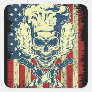 Grilling and Cooking American Flag Chef Square Sticker