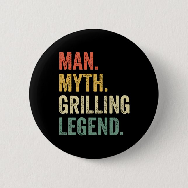Grilling Bbq Funny Man Myth Grill Legend Fathers D Button (Front)