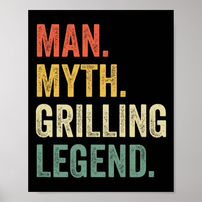 Grilling Bbq Funny Man Myth Grill Legend Fathers D Poster (Front)
