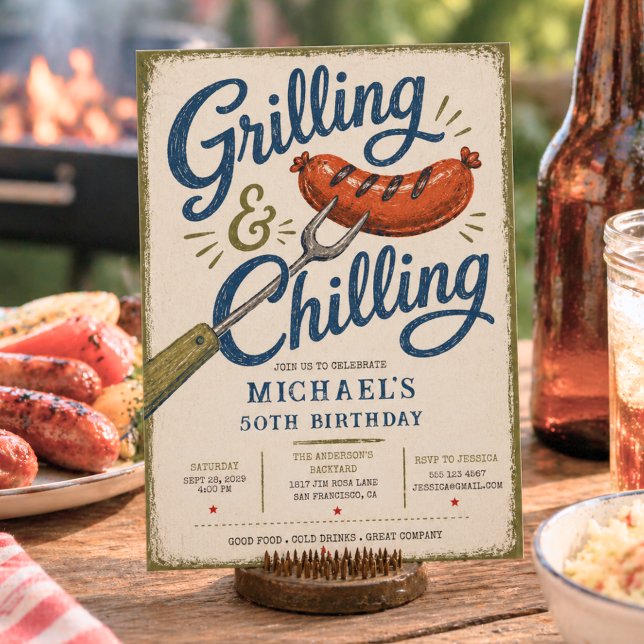 Grilling & Chilling BBQ 50th Birthday Invitation (Grilling & Chilling BBQ 50th Birthday Invitation)