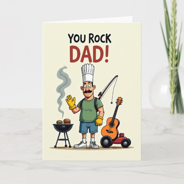 Grilling Dads Day Cartoon Card (Front)