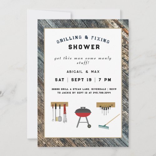 Grilling  Fixin Couples Wedding Shower  Invitation