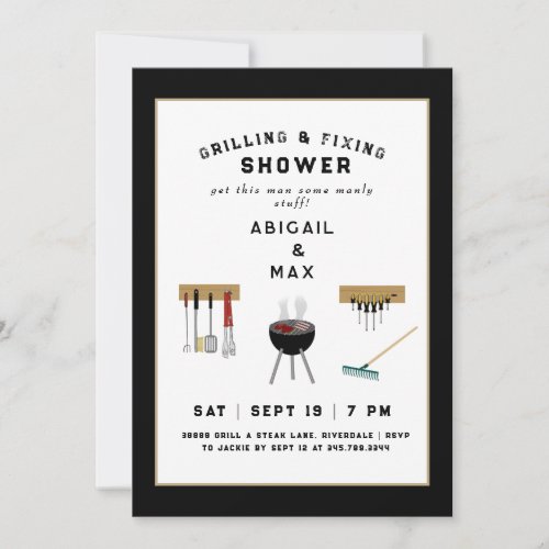 Grilling  Fixing Couples Black Shower Invitation
