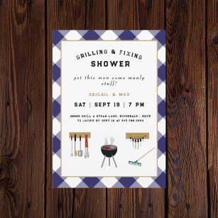 Grilling & Fixing Couples Gingham Wedding Shower  Invitation