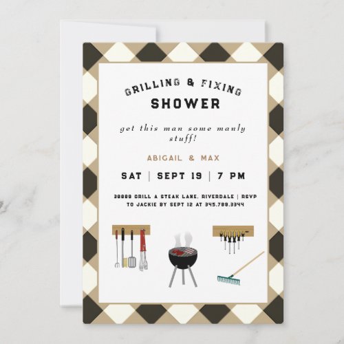 Grilling  Fixing Couples Wedding Shower Invitation