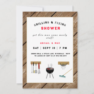 Grilling & Fixing Couples Wedding Shower Rustic Invitation