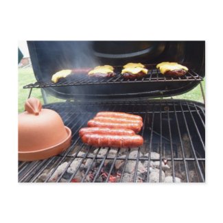 Grilling Hamburgers and Hot Dogs Card postcard