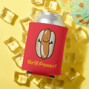 Grilling Hot Dog Cartoon Can Cooler
